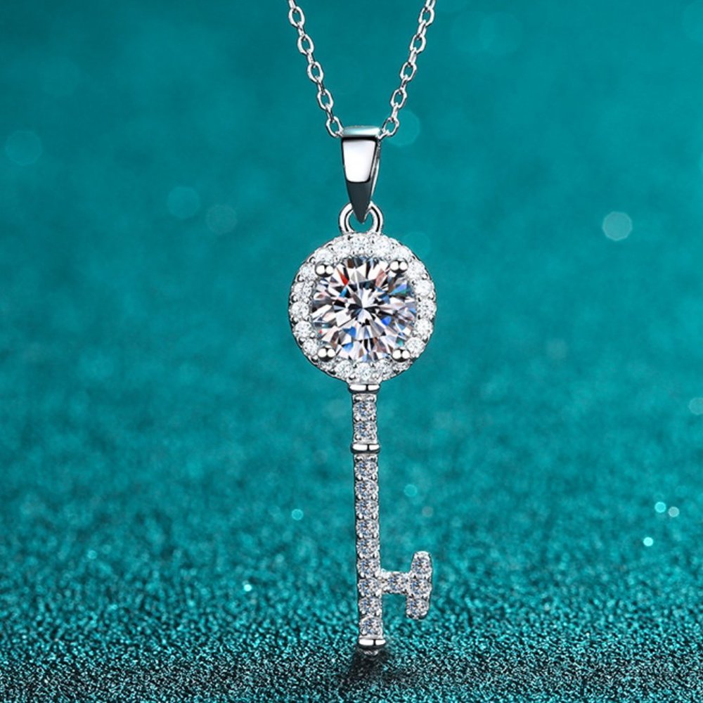 Certified 1ct. t.w. Diamond Moissanite Key Necklace NEW